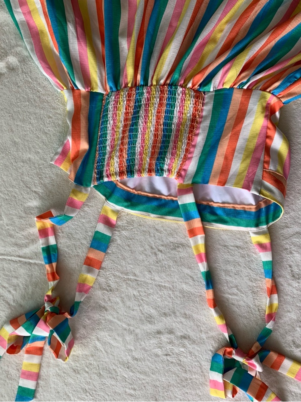 Unique Vintage Bright Rainbow Striped Tie-Shoulder Dress - Picture 5 of 7